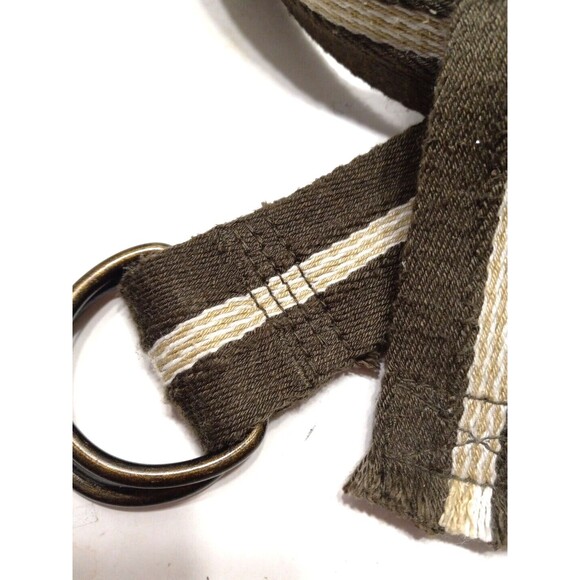Unisex Belt D Ring Buckle Webbed Design Army Green Olive Khaki Stripe One Size - Picture 5 of 8